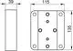 Adapterplatte von Keuco, rechteckig mit mehreren Bohrungen zur Befestigung. Die Platte zeigt eine seitliche und obere Ansicht mit klaren Dimensionen.